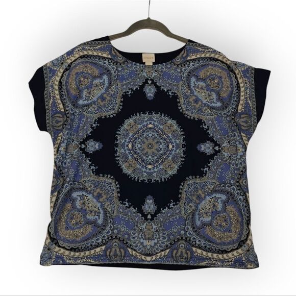 Chico's Women's Blue Print Paisley Top Blouse Sz M 1 - Picture 2 of 5